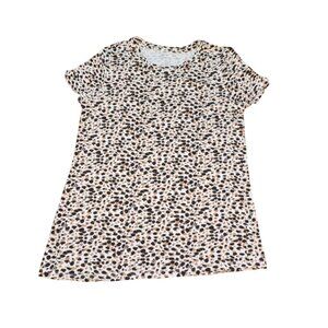 Maruices 24/7 Womens Printed, Soft Short Sleeve Blouse-Brown/Black-Size M-GUC